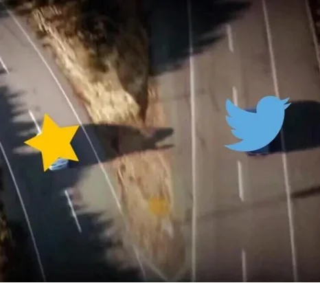 Rip Star: meme da estrada em que a estrela de favorito vai por um caminho e o símbolo do Twitter vai por outro.