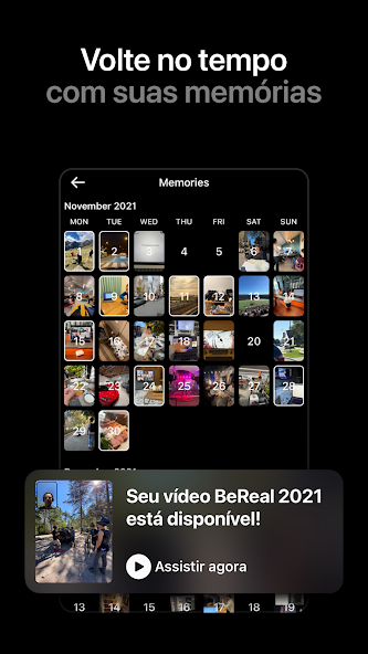 "Volte no tempo com suas memórias". BeReal faz retrospectiva de dias em 2021. Imagem: BeReal/Divulgação.