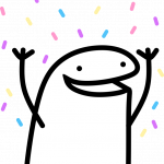 Flork feliz com confetes de festa. Reprodução/ Perfil Oficial do Twitter Flork of Cows