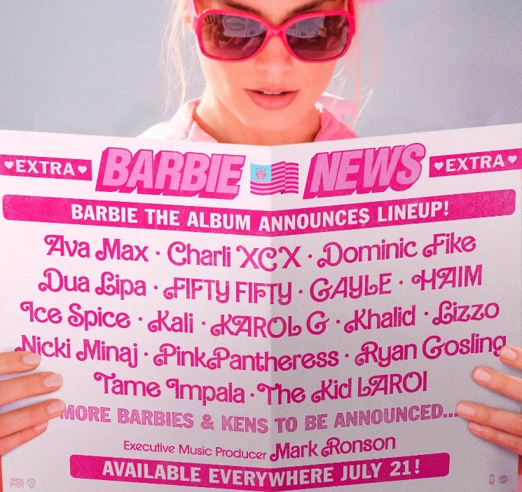 Playlist do filme da Barbie 2023. Anúncio contou com estética barbiecore na diagramação. Imagem: Instagram do filme.