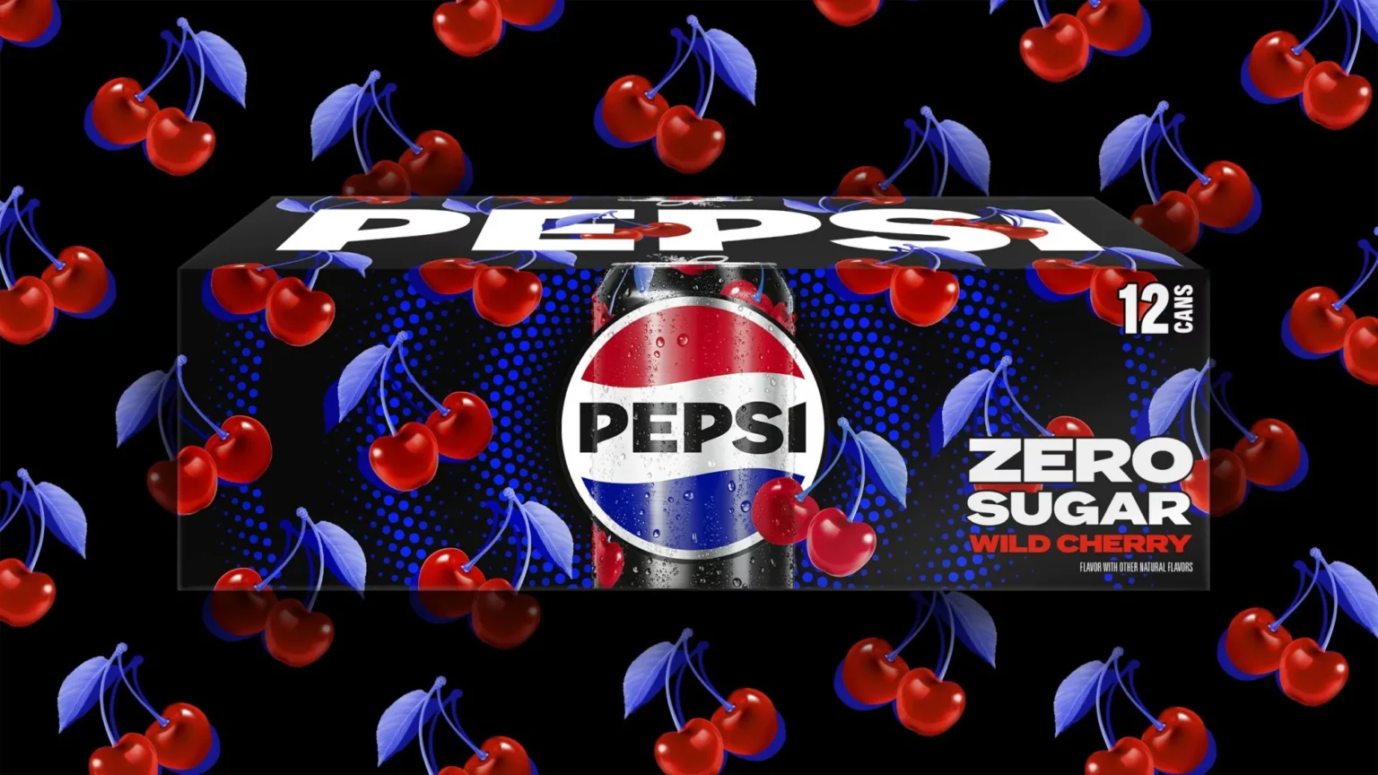 Rebranding Pepsi 2024. Menos açúcar e mais sabores. Na imagem: Pepsi Cherry Coke, versão com gosto de cereja. Divulgação da marca Pepsi.