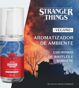 Boticário e Netflix. Parceria entre Stranger Things resultou em produtos temáticos da série. Imagem: Divulgação / Netflix / O Boticário.